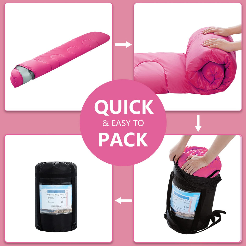 Orthomtex Sleeping Bags For Adults,Teens And Kids Girls-Warm & Cold Weather Lightweight,Waterproof Backpack,Great For 3-4 Season
