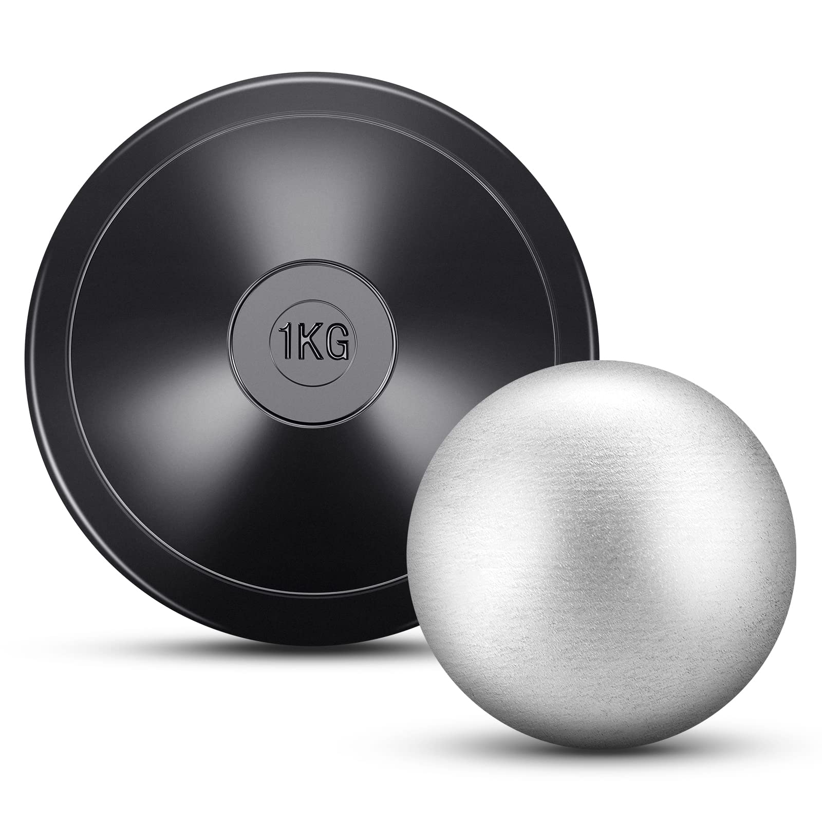 Deekin 2 Pcs Shot Put Rubber Discus Black Ball for School Track and Field Discuses for Outdoor Practice Throwing(1.6kg Discus+12