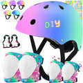 Comforhous Color Gradient Kids Bike Helmet and Pads Adjustable Helmet for Kids Protective Gear Set with Elbow Knee Pads Wrist Gu