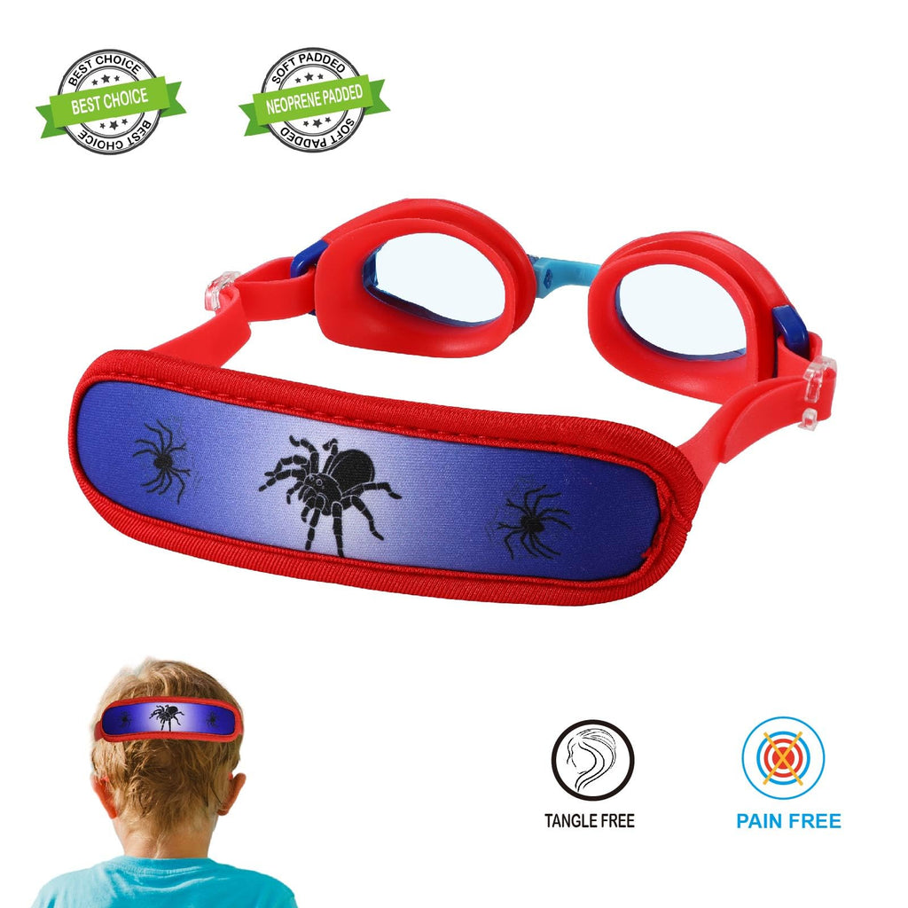 RUIGAO Kids Swim Goggles Age 2-6, Toddler Goggles No Hair Pull,UV Protection/Anti Fog/Padded HeadBand (1PK Extra - Spider)