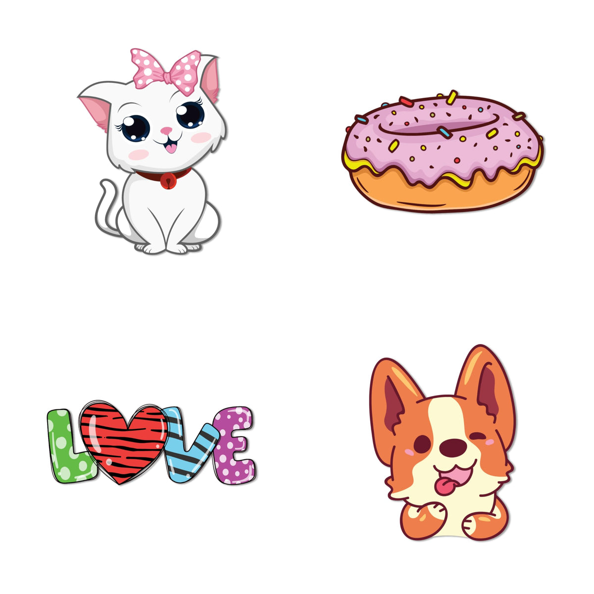 Bhai Please Kitty Cat, Dog, Love Text, Donut Wooden Fridge Magnet (Pack of 4 pcs, one pc Each Design) Quotes, Kitchen, Food, Bar