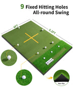 5.2x4FT 21-45mm Dual-Turf Golf Mat with Ball Tray, Thickened Golf Hitting Mat with 9 Hitting Holes, Alignment Aid, 10mm Thick Pr