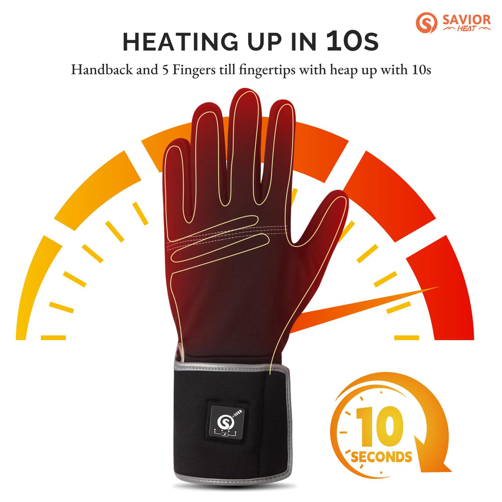 Savior Heat Heated Liners Gloves For Men Women, 2023 Electric Rechargeable Battery Thermal Thin Gloves For Winter Skiing Typing
