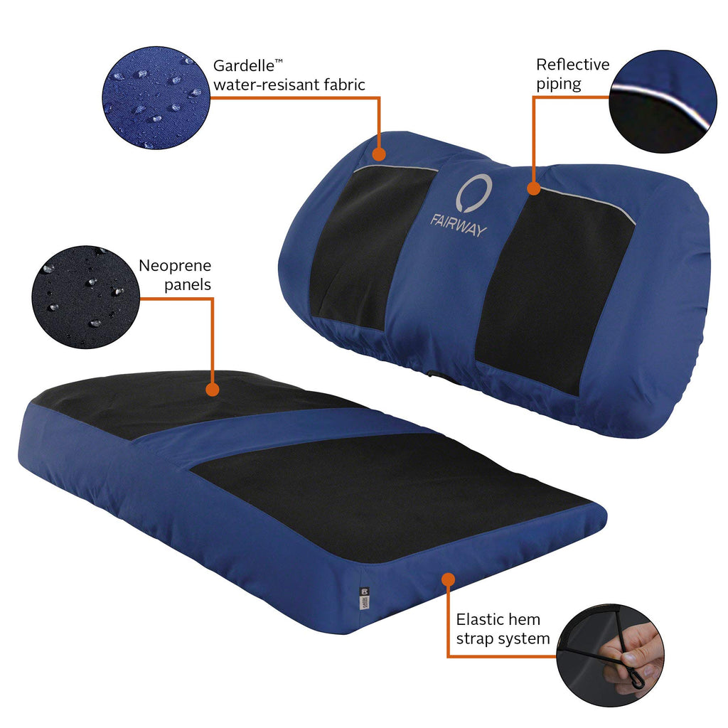 Classic Accessories Fairway Neoprene Paneled Golf Cart Seat Cover, Navy News/Black