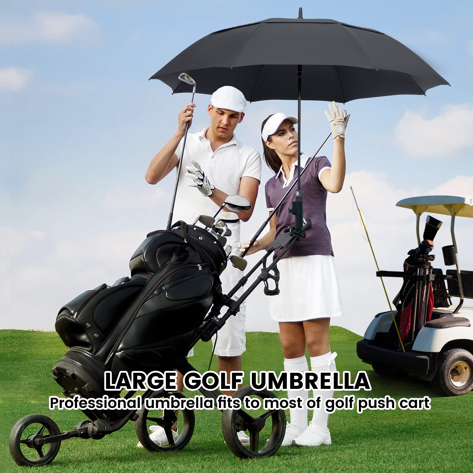 Zomake Large Golf Umbrella 54 Inch - Double Canopy Vented Golf Umbrellas For Rain Windproof Automatic Open Golf Push Cart Umbrel