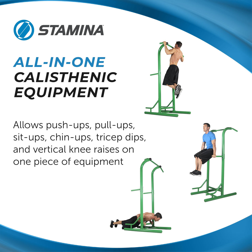 Stamina Outdoor Fitness Power Tower Dip Bar - Pull Up Bar Station With Smart Workout App - Dip Bars For Home Workout - Up To 300