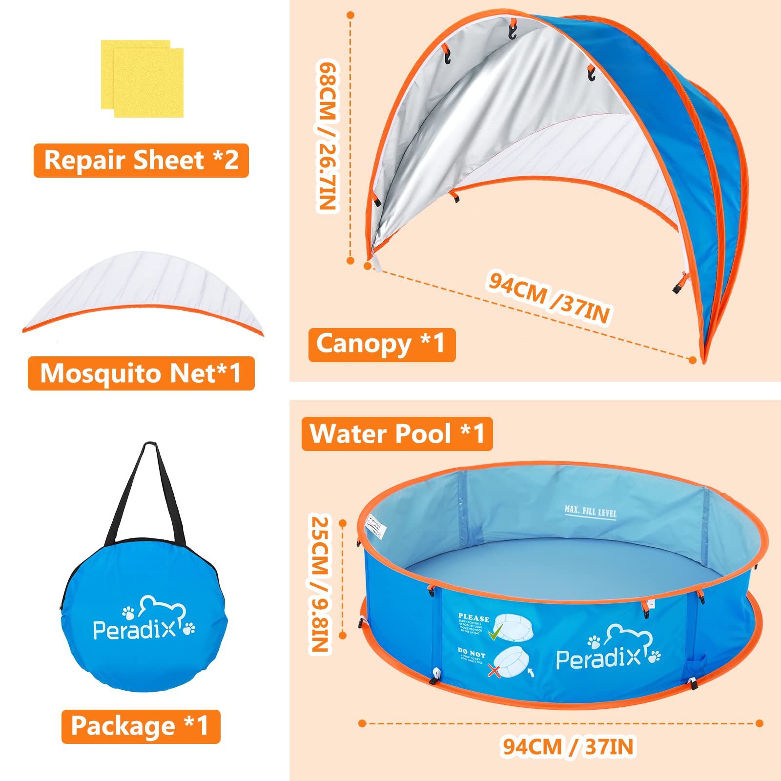 Peradix Baby Beach Tent, Paddling Pool For Kids & Pets Infant Ball Pit Tent, Toddler Wading Pool Uv Sun Shelter Canopy With Mosq