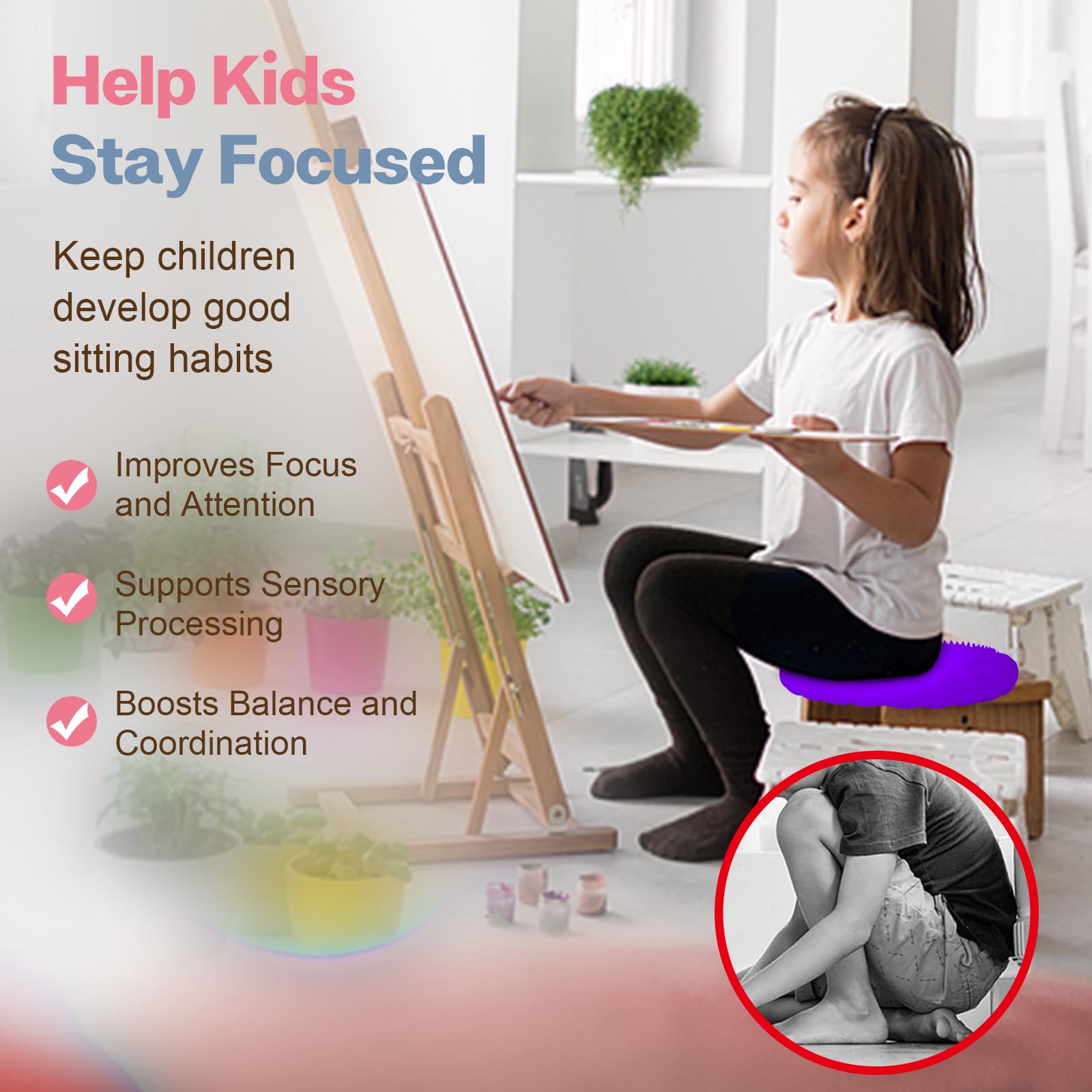 Kisnbld Wobble Cushion, Extra Thick Wiggle Seat For Sensory Kids, Non-Slip Balance Disc With Inflation Pump For Adults Core Stre