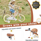 Petimini 16 Inch Little Kids Bike for Age 4 5 6 7 Years Old Girls Retro Vintage Style Bicycles with Basket Training Wheels and B