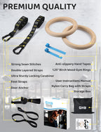 Ghb Gymnastic Rings Wooden Gym Rings 1.25'' Olympic Rings Adjustable Numbered Straps Pull Up Rings Sets For Workout Bodyweight F