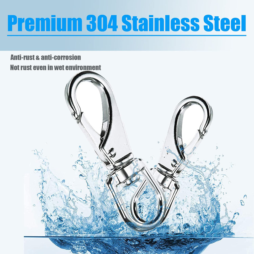Mixiflor Stainless Steel Swivel Snap Hooks, 8 Pack (3.5 Inch) Heavy Duty Swivel Eye Snap Hook, Diving Clips Spring Hooks For Bir
