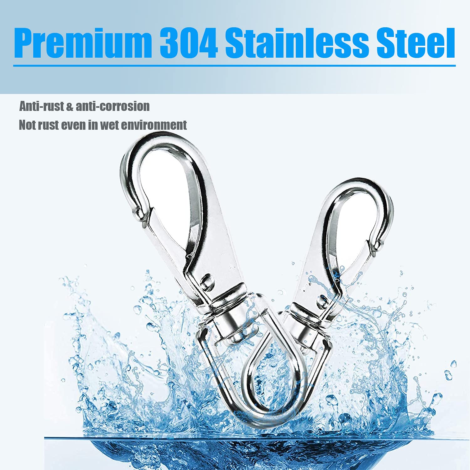 Mixiflor Stainless Steel Swivel Snap Hooks, 8 Pack (3.5 Inch) Heavy Duty Swivel Eye Snap Hook, Diving Clips Spring Hooks For Bir