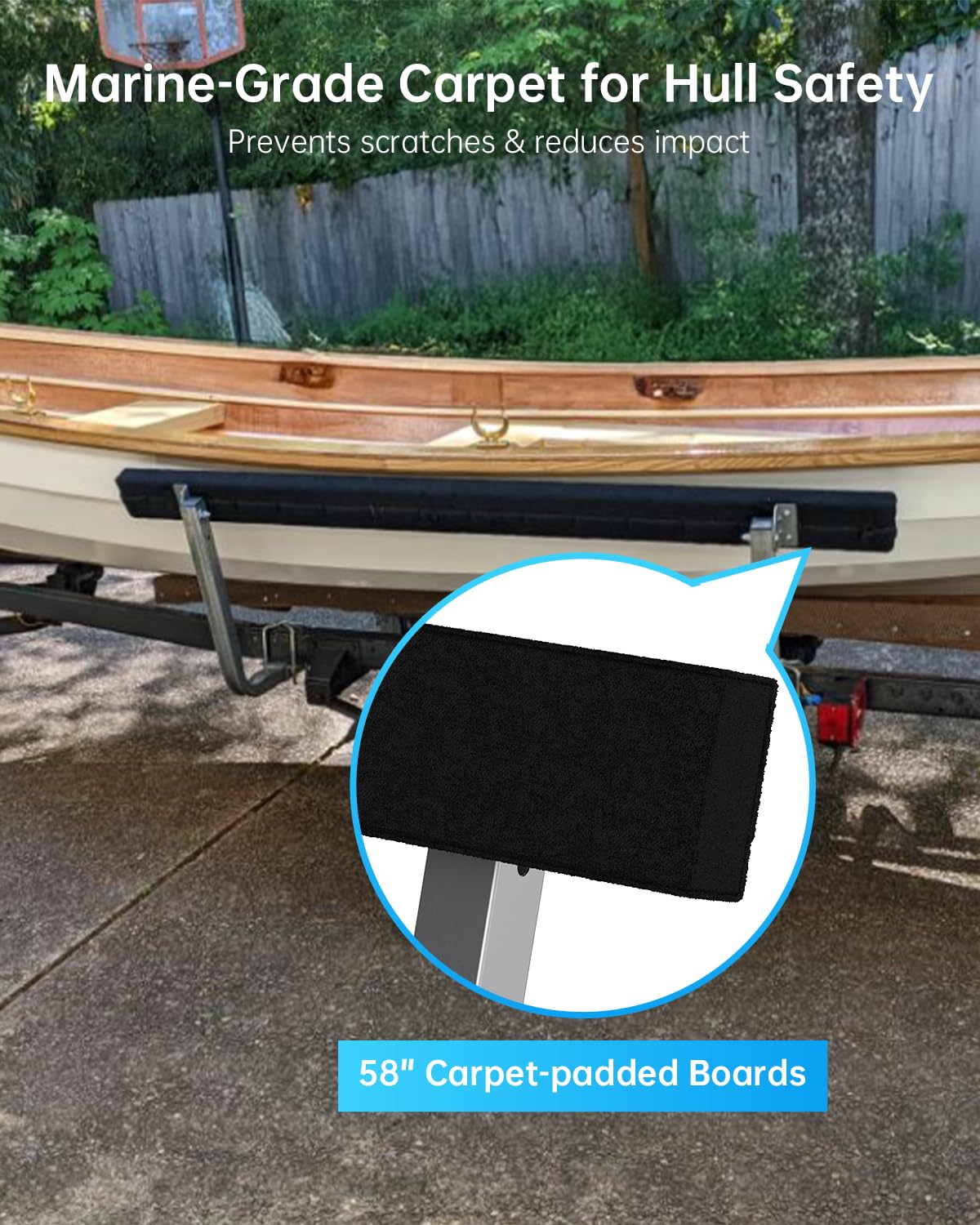 Jy Performance 57 In Boat Trailer Guides Bunk Carpeted, Adjustable Boat Guide-On Hot Dip Galvanized Finish For Ski Boat, Fishing