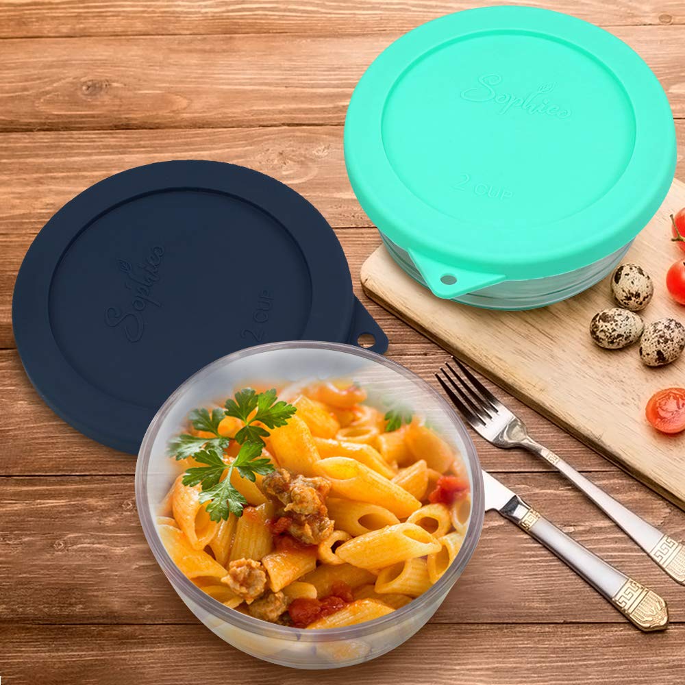 Sophico 2 Cup Round Silicone Storage Cover Lids Replacement For Anchor Hocking And Pyrex 7200-Pc Glass Bowls (Container Not Incl