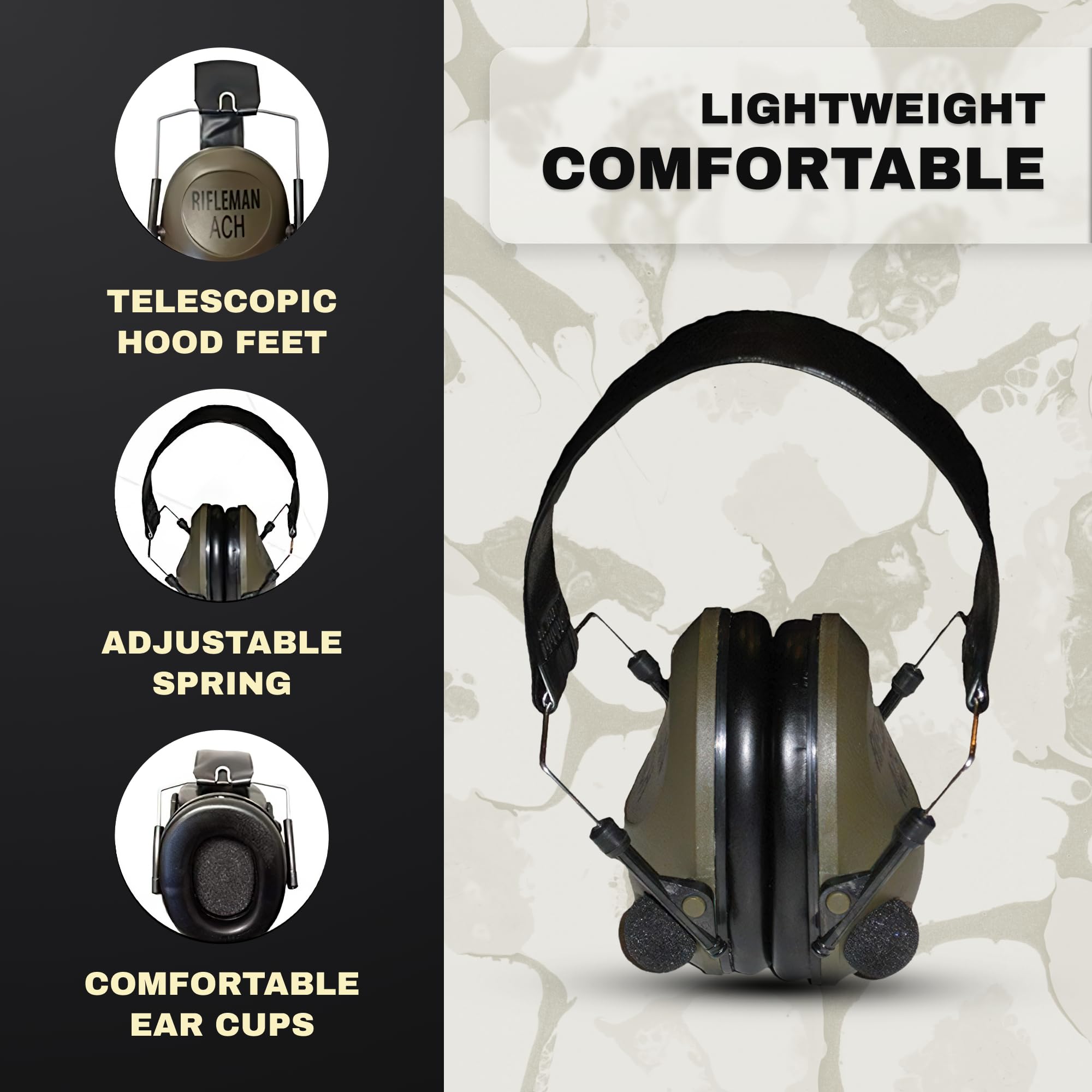 Benchmaster Rifleman Ach Headphones, Shooting Ear Protection, 21 Db, Situational Awareness, Noise Canceling Headphone, Hunting A