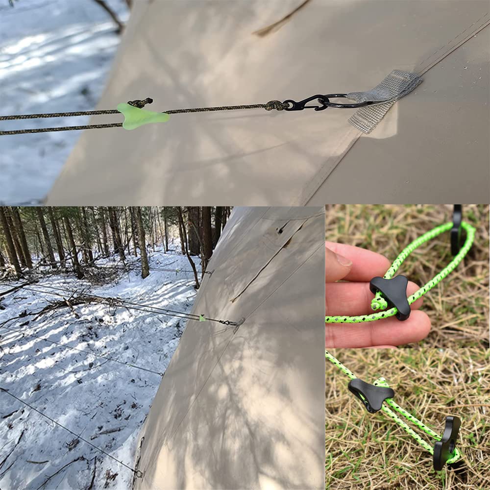 Utysty 20 Pack Tent Rope Tensioner Buckles Tightener Fastener Fluorescent Canopy Guyline Cord Buckle Adjustment Triangle Fixing