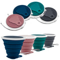 Litoexpe 4 Pack Silicone Collapsible Travel Cup Portable Folding Camping Cup Sets With Lids, Dark Gray & Pink & Navy Blue &Teal,