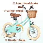 Petimini 12 Inch Kids Bike for Age 2 3 4 Years Old Little Girls Toddlers Retro Vintage Style Bicycles with Basket Training Wheel