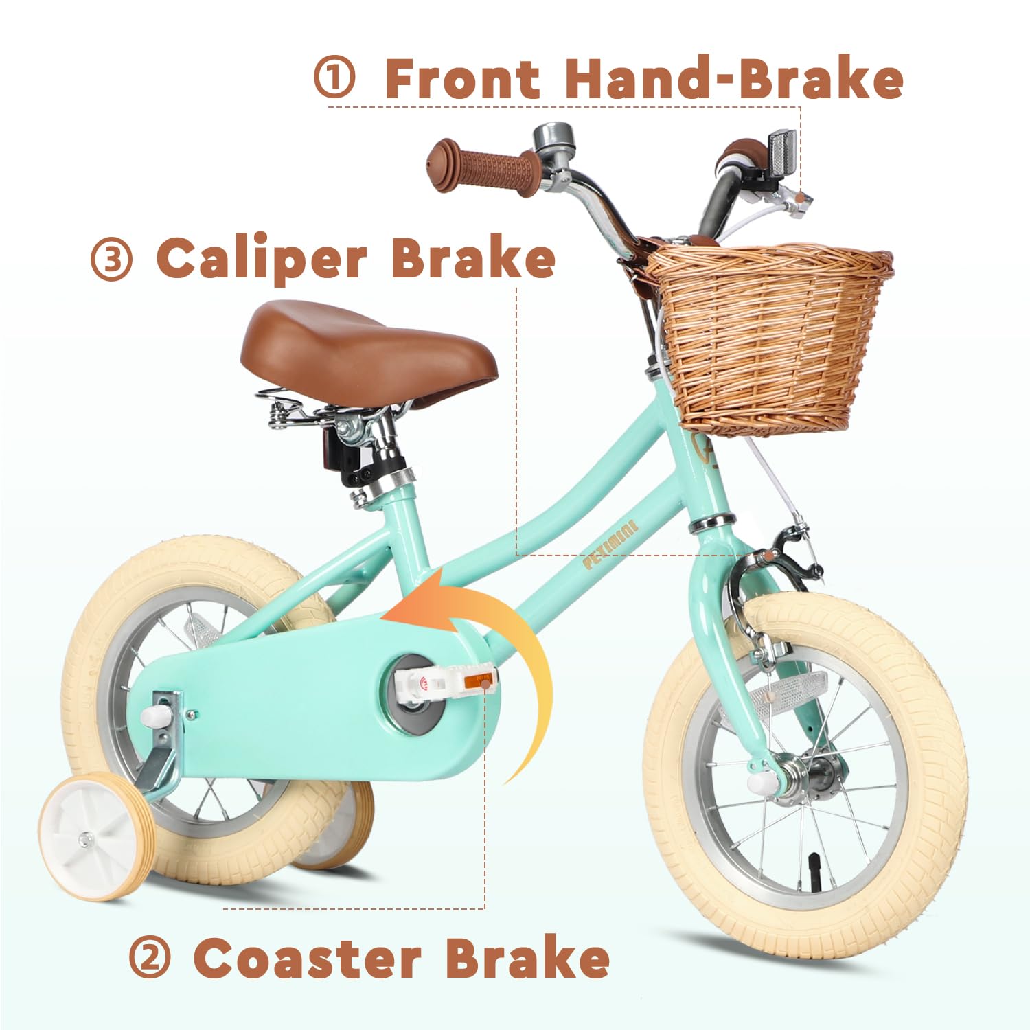 Petimini 12 Inch Kids Bike for Age 2 3 4 Years Old Little Girls Toddlers Retro Vintage Style Bicycles with Basket Training Wheel