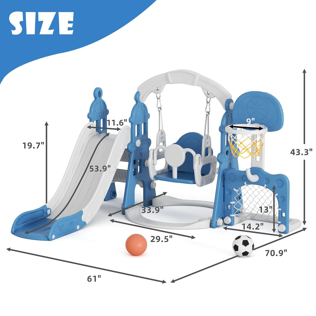 Korimefa 5-In-1 Kids Slide And Swing Set, Toddler Slide With Basketball Hoop, Swing, Outdoor Indoor Playground For Toddlers 1-3