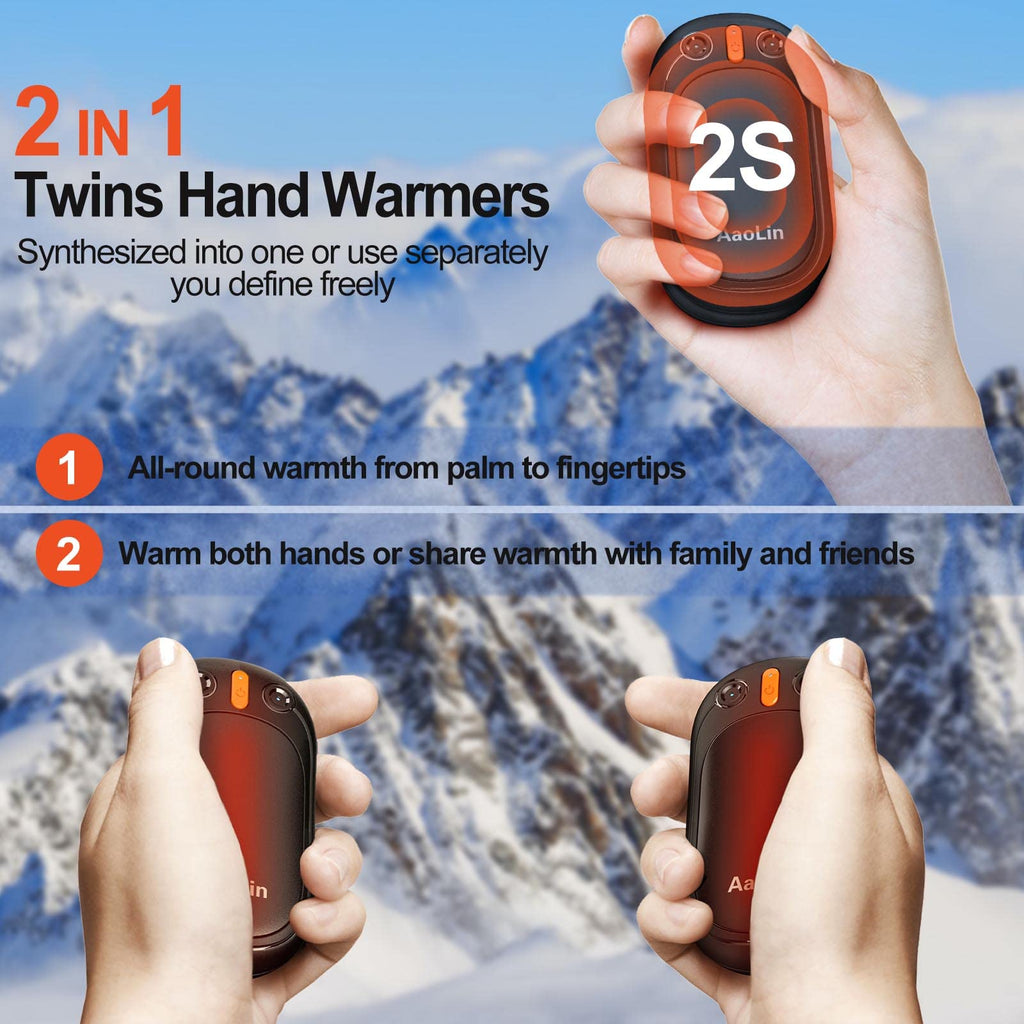 2 Pack Hand Warmers Rechargeable, 2 In 1 Electric Hand Warmers Reusable, 12Hrs Long Heating, Portable Pocket Handwarmer Great Gi