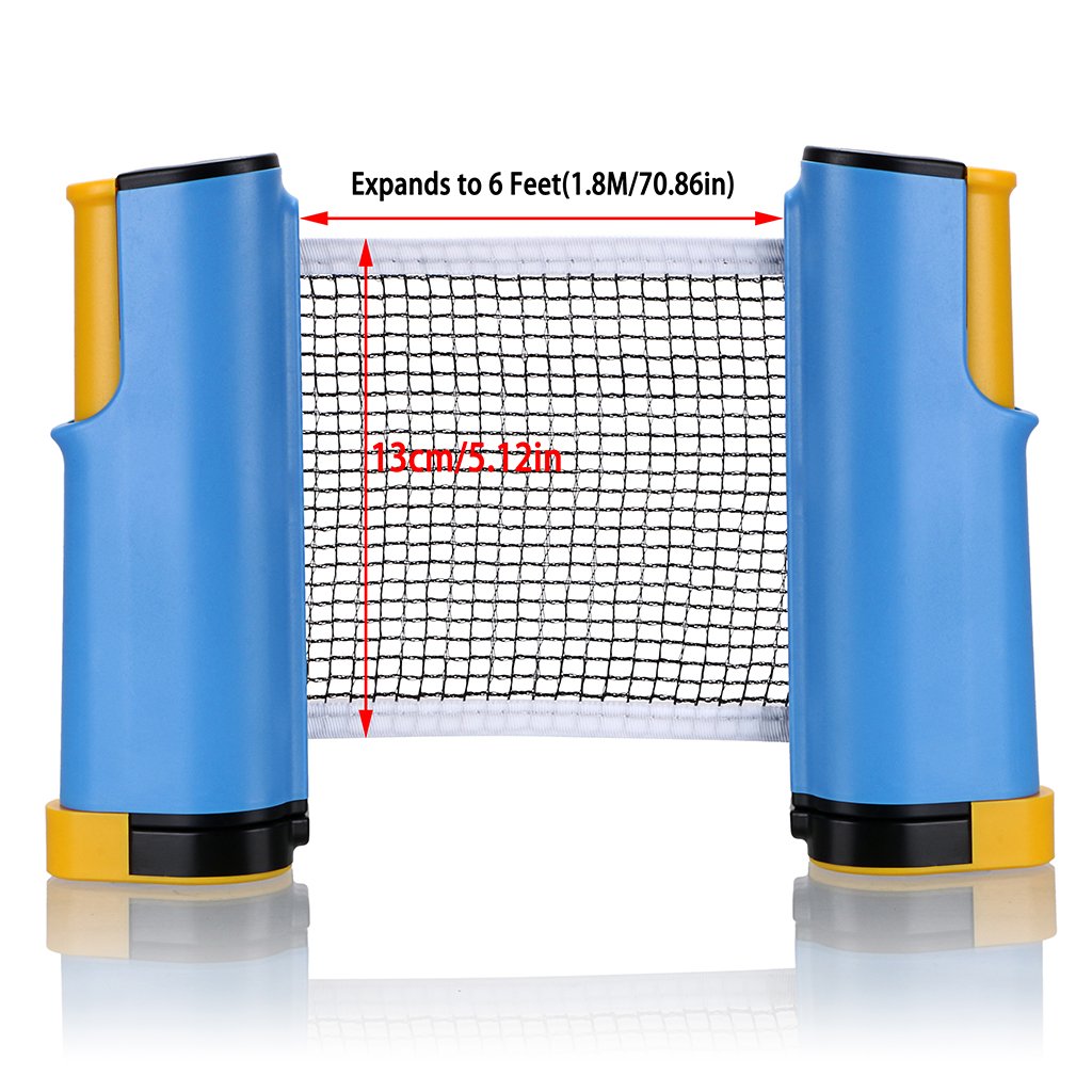 Hipiwe Retractable Table Tennis Net Replacement, Ping Pong Net And Post, 6 Feet(1.8M, Fits Tables Up To 2.0 Inch (5.0 Cm) (Blue)