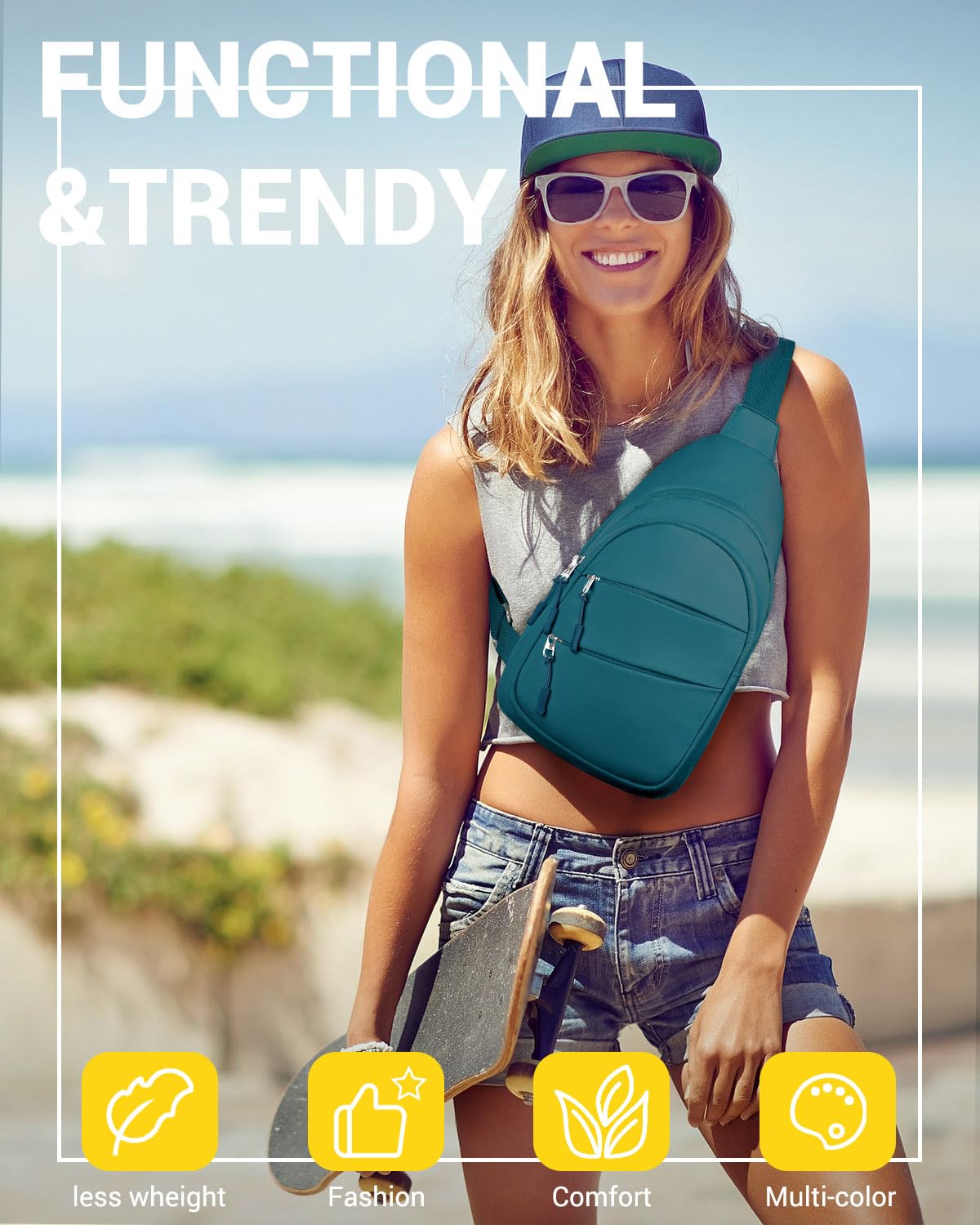 Tuwubi Crossbody Bags for Women, Sling Bag for Men, Small Hiking Backpack Anti Theft Lightweight for Outdoors Travel (M, Teal Bl