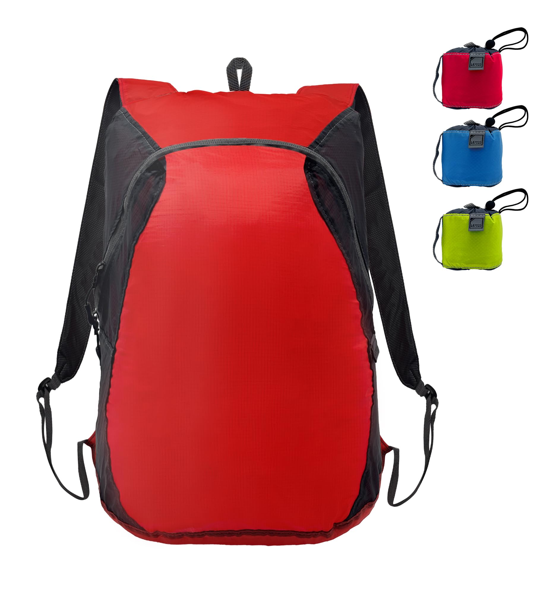 Lewis N. Clark Women's Packable Daypack, Hiking Camping Backpack, Ditty Bag, Red/Charcoal, One Size