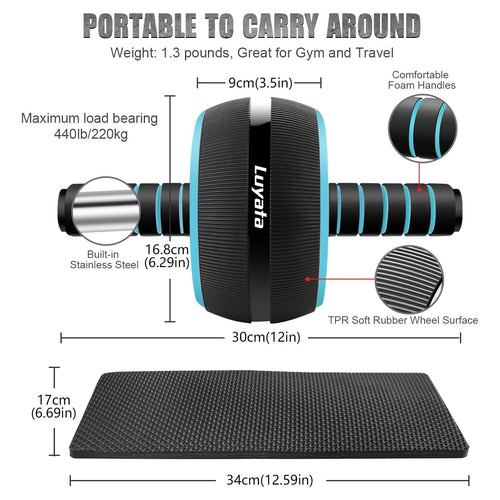 10-In-1 Ab Wheel Roller Kit With Resistance Bands, Knee Mat, Jump Rope, Push-Up Bar - Home Gym Equipment For Men Women (Blue)