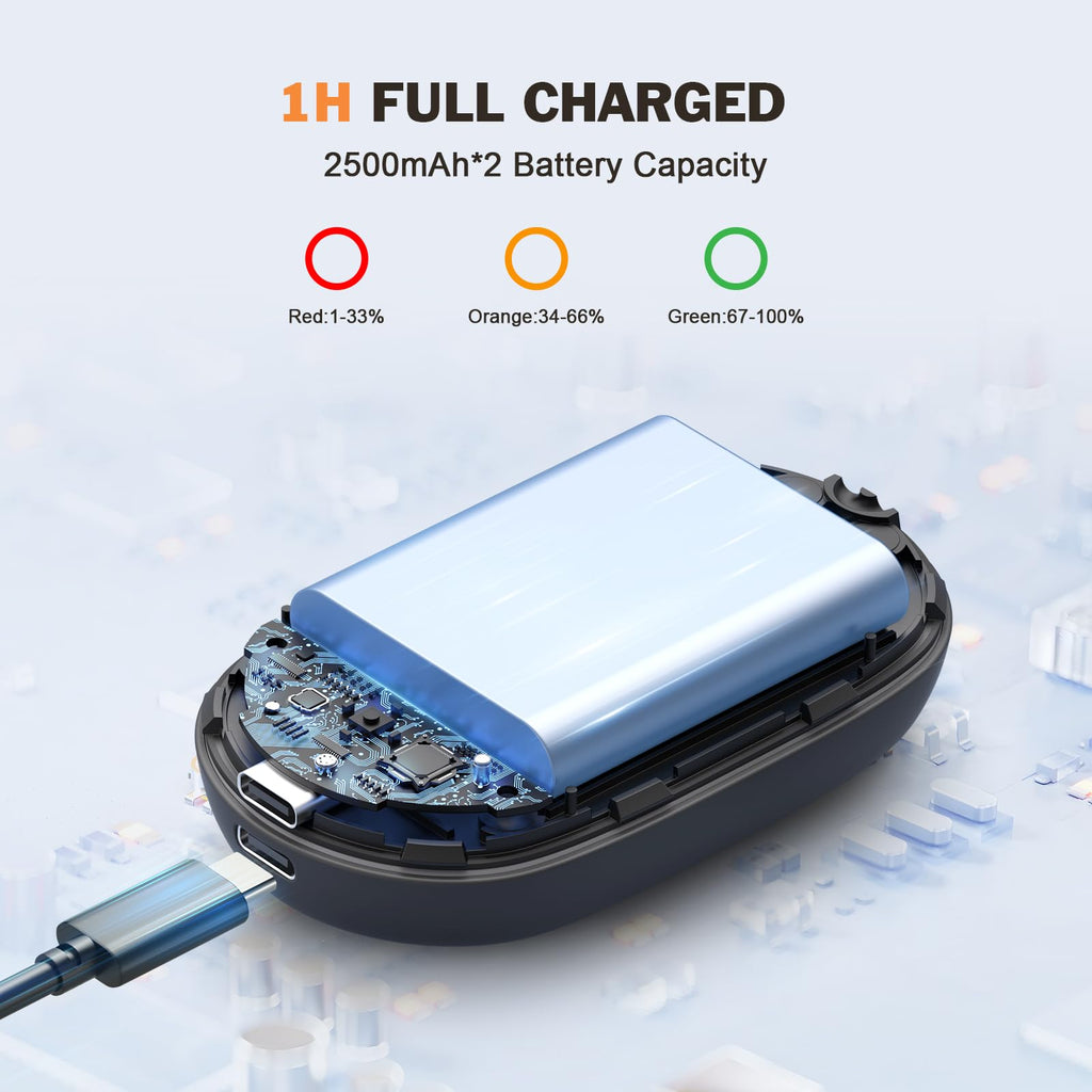 Hand Warmers Magnetic 2 Pack Rechargeable Full Warmer Aluminum Body Instant Heating, 8 Hrs Long, 5,000 Mah Pocket Size Electric