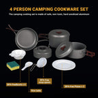 Bulin Camping Cookware Mess Kit, Backpack Portable Campfire Cooking Pots Pans Kettle Set, Durable Lightweight Aluminum Cook Gear