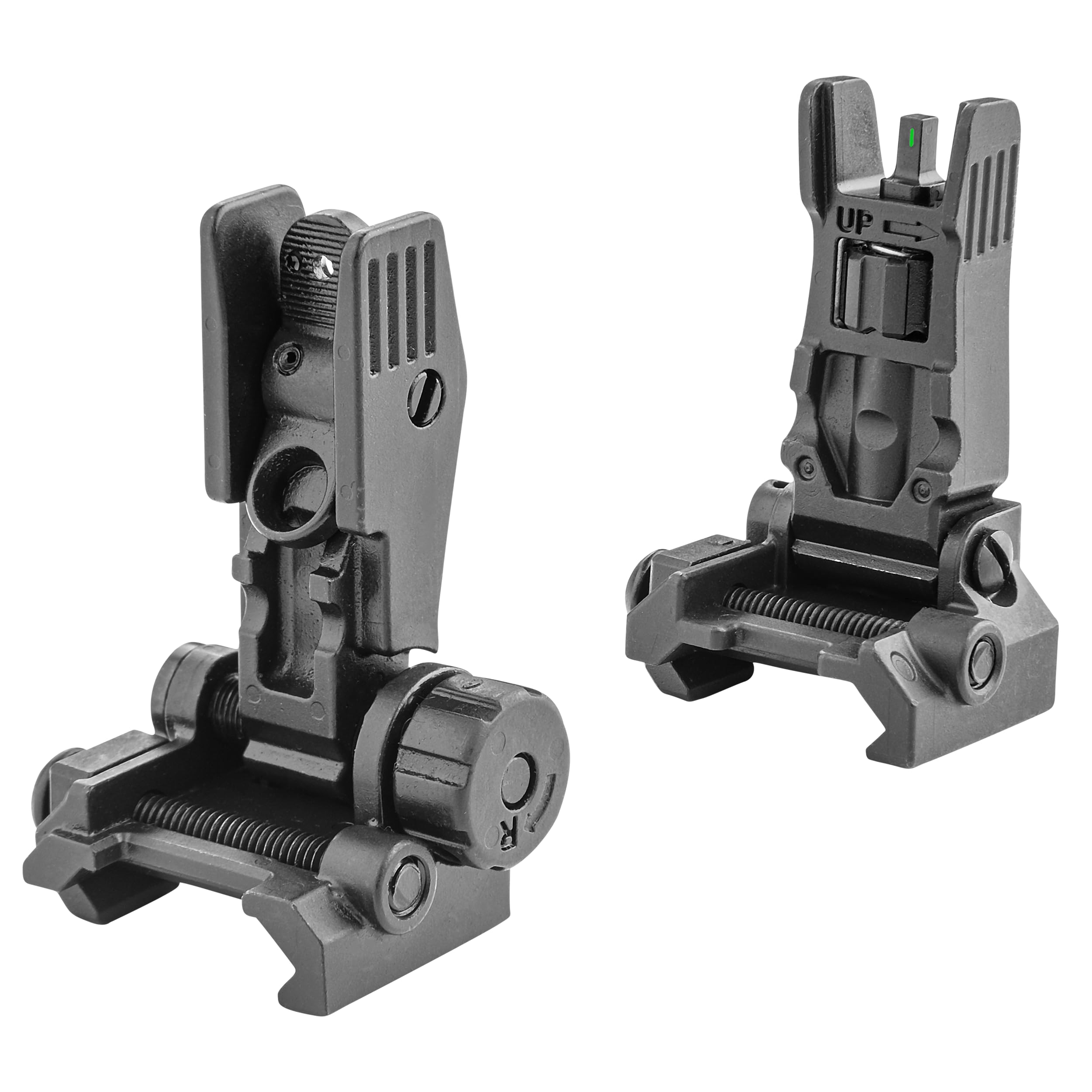 Meprolight FABS Green Front/Blank Rear Tritium Illuminated Flip Backup Sight Set, Black Aluminum, Low-Light Aiming (405100)