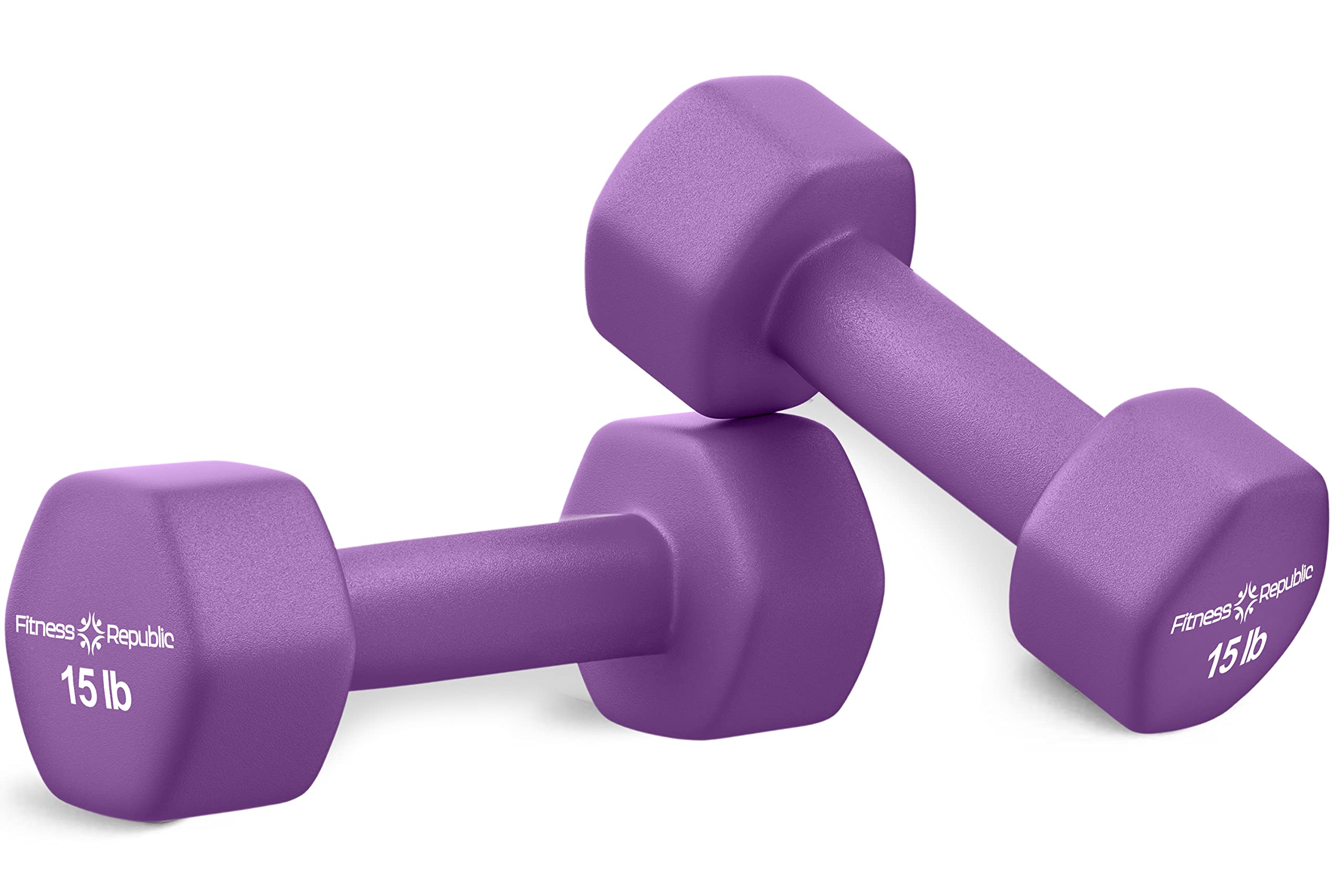 Fitness Republic 15Lb Neoprene Workout Dumbbells Set Of 2 - Non Slip, Anti Roll Exercise & Fitness Dumbbells - Hex Shaped Hand W