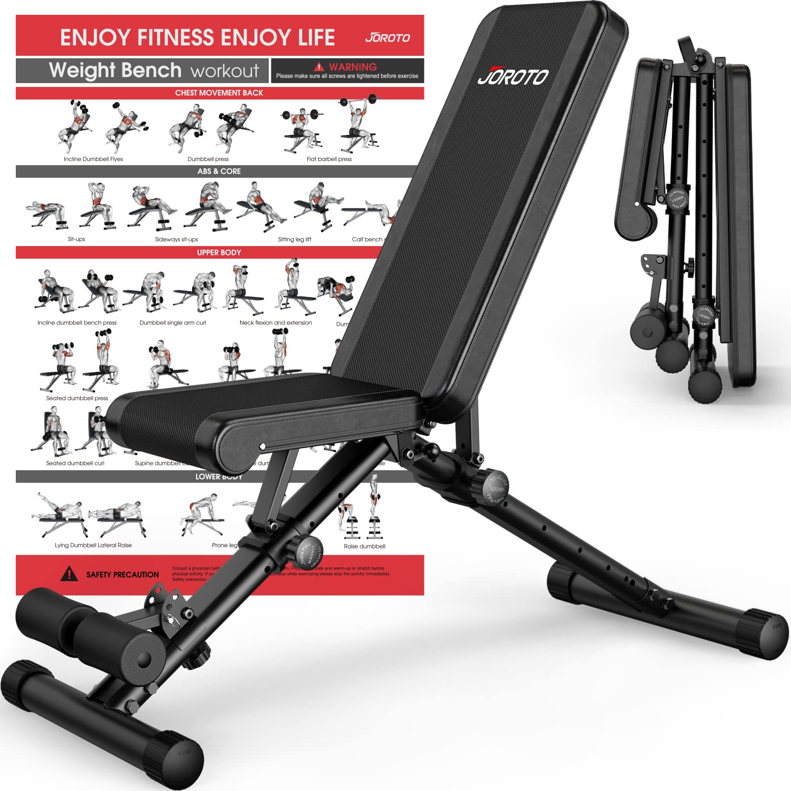 Joroto Md35 Adjustable Weight Bench 8X4X3X2 Positions- 700 Pounds Load Foldable Strength Training Benches For Full Body Workout