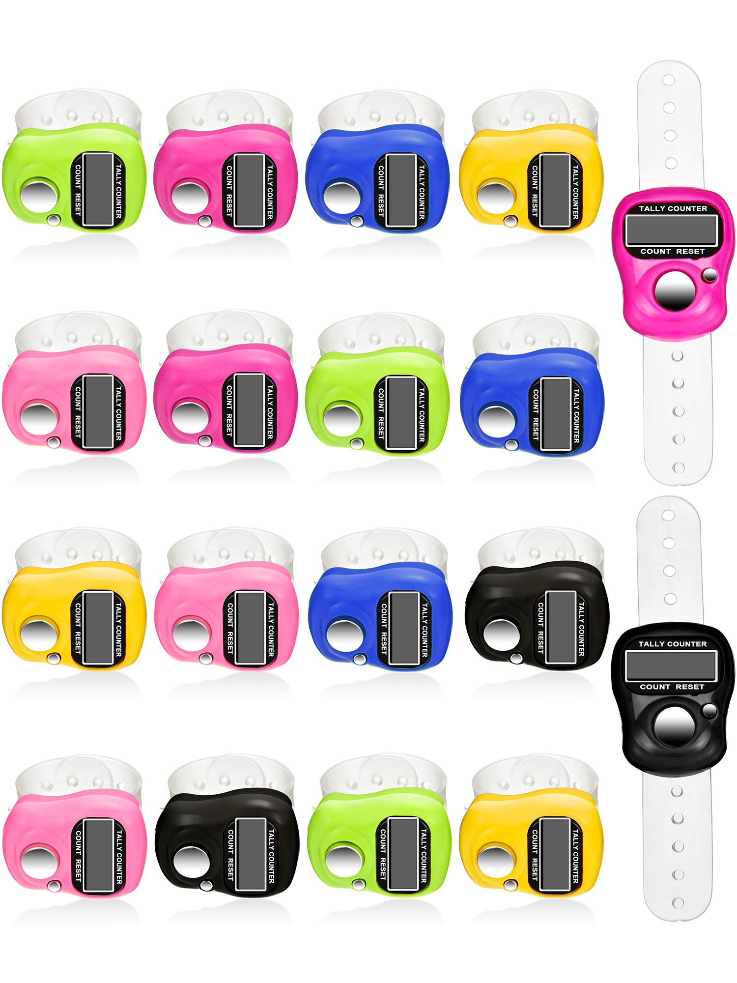 Tatuo 18 Pieces Hand Tally Counter 5 Digital Finger Counter Clickers Resettable Lap Handheld Mechanical Number Click