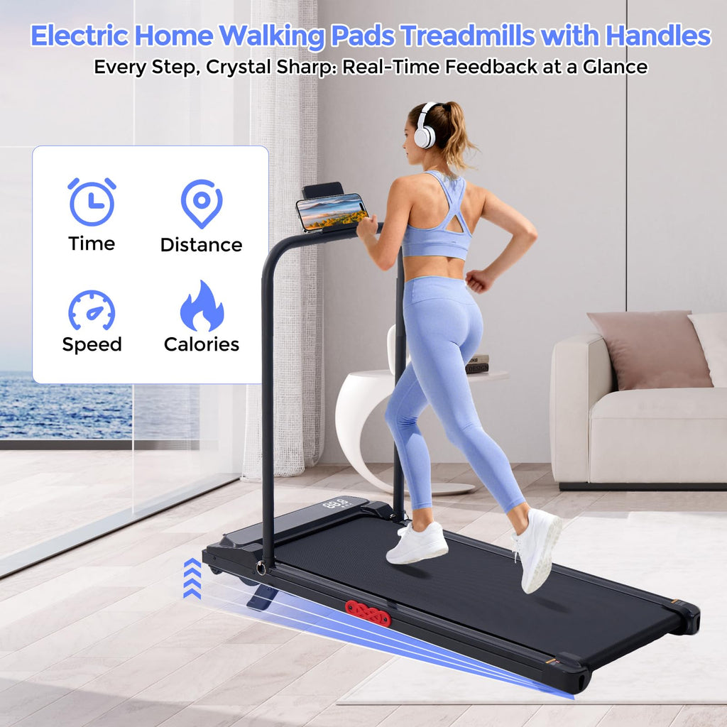 Electric Treadmills for Home with Incline, Walking Pad Treadmill with Handle Bar, 0.6-7.6MPH Portable Small Treadmills with Hand