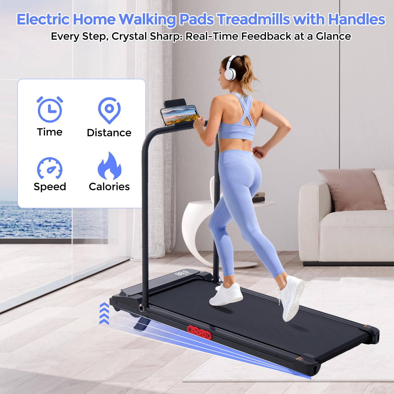 Electric Treadmills for Home with Incline, Walking Pad Treadmill with Handle Bar, 0.6-7.6MPH Portable Small Treadmills with Hand