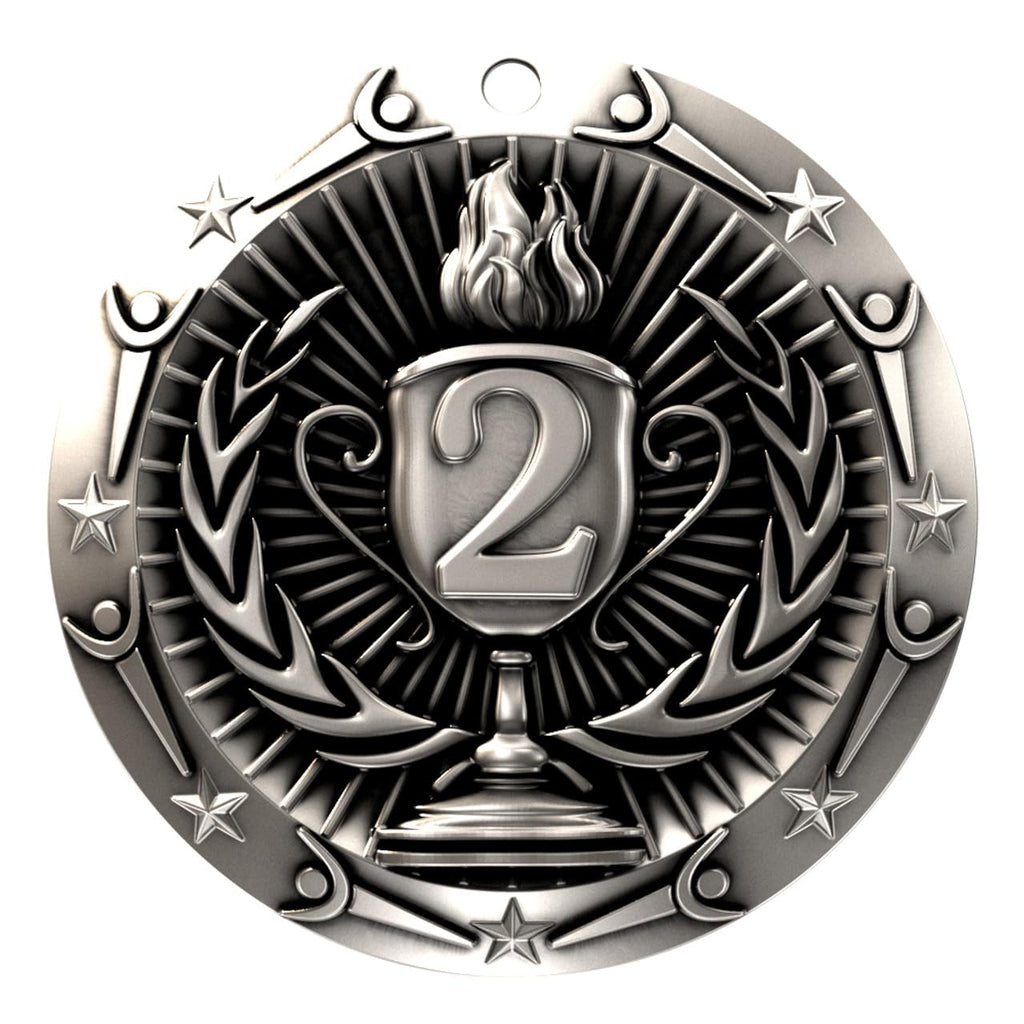 Decade Awards' 2Nd Place Silver Medal - Large Metal Award Medals With Stars & Stripes American Flag V Neck Ribbon - Perfect For