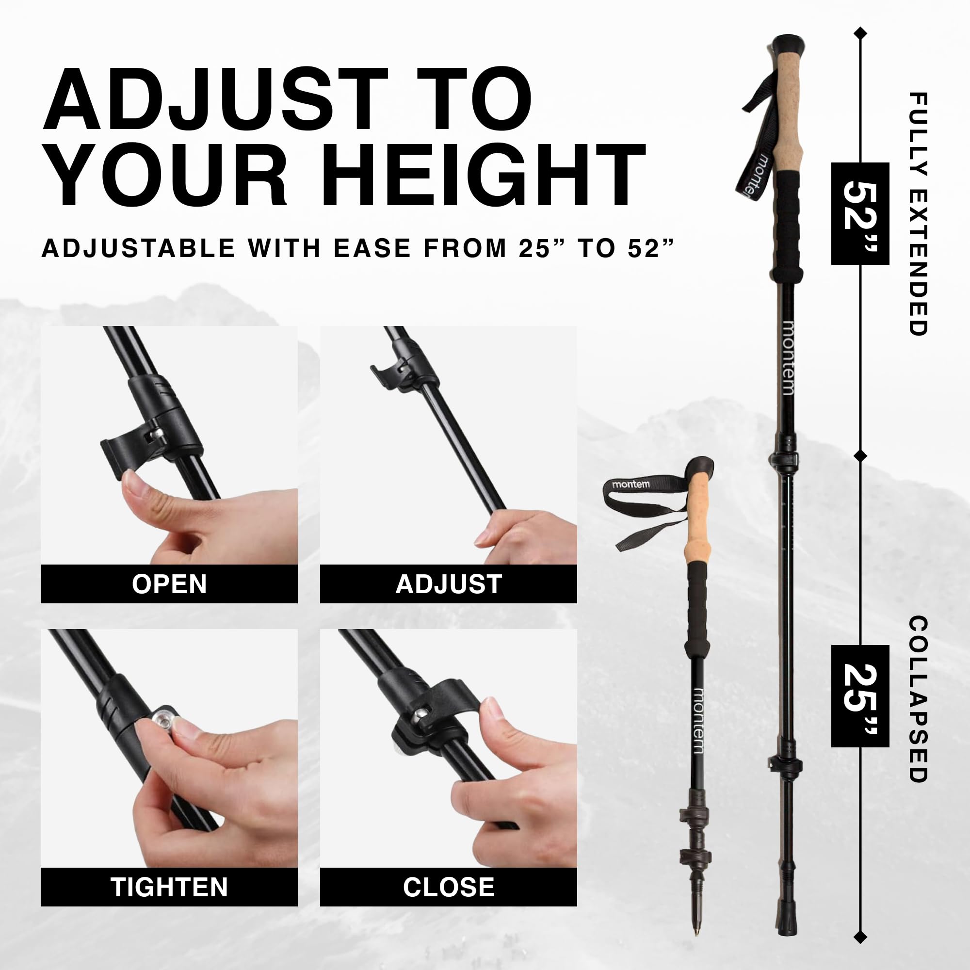 Montem Ultra Strong Trekking, Walking, And Hiking Poles - One Pair (2 Poles) - Collapsible, Lightweight, Quick Locking, And Ultr