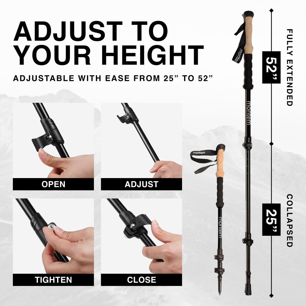 Montem Ultra Light 100% Carbon Fiber Trekking, Walking, And Hiking Poles For Backpacking Gear - One Pair (2 Poles) - Lightweight
