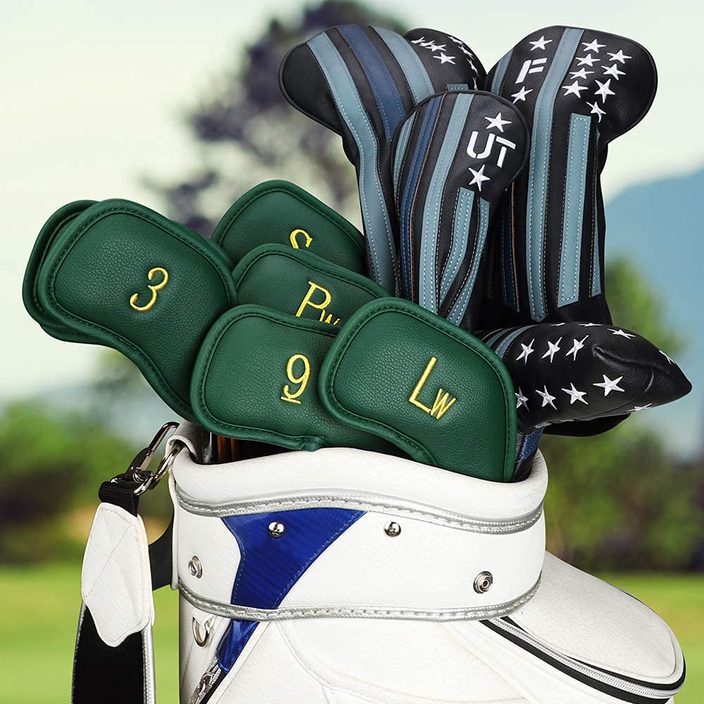Craftsman Golf 12Pcs Thick Synthetic Leather Green Golf Iron Head Covers Set Headcover Fit All Brands Callaway Ping Taylormade C