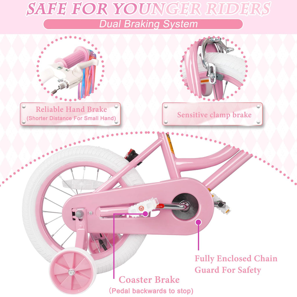 Glaf Girls Bike For Toddlers And Kids Ages 3-6 Years Old 12-16 Inch Girls Bike With Training Wheels & Basket & Doll Seat Kids Bi