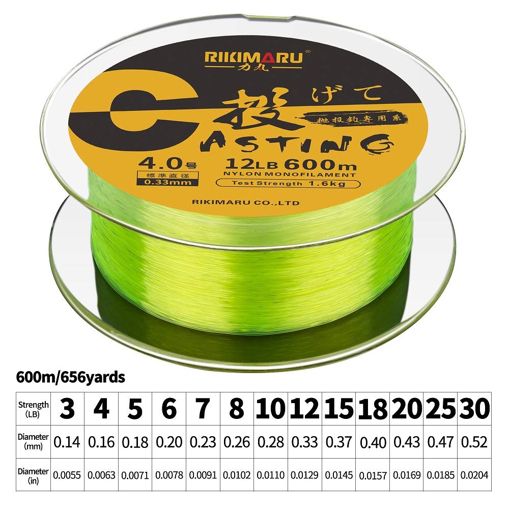 Rikimaru Monofilament Fishing Line (Fluo-Yellow, 25Lb-660Yds)