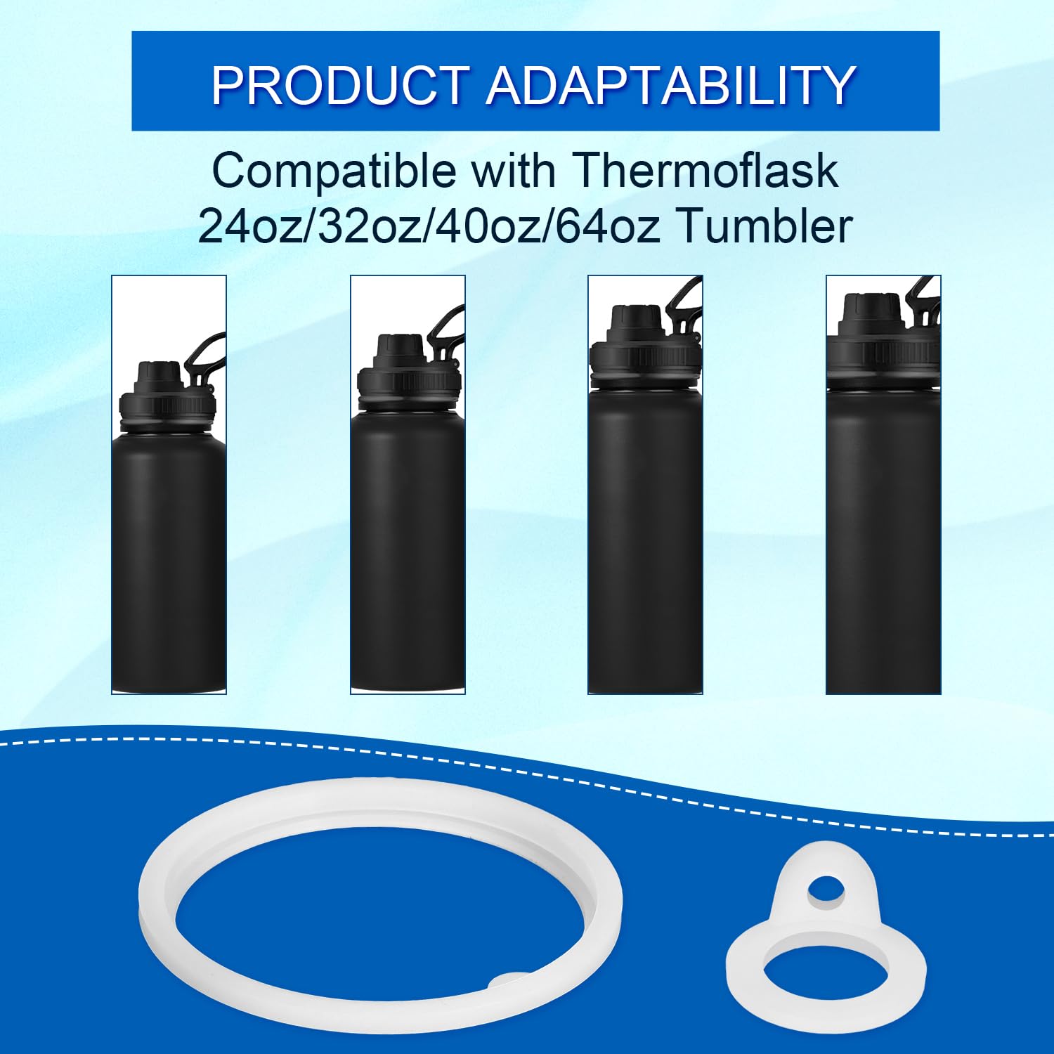 Peutier 17Pcs Water Bottle Lid Replacement For Thermoflask 24/32/40/64Oz, Water Bottle Gasket Replacement Accessories Part O Rin