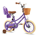 RULLY 16 Inch Girls Bike for 4-7 Years, Kids Bicycle with Training Wheels, Basket & Doll Seat, Retro Toddler Bike with Coaster B