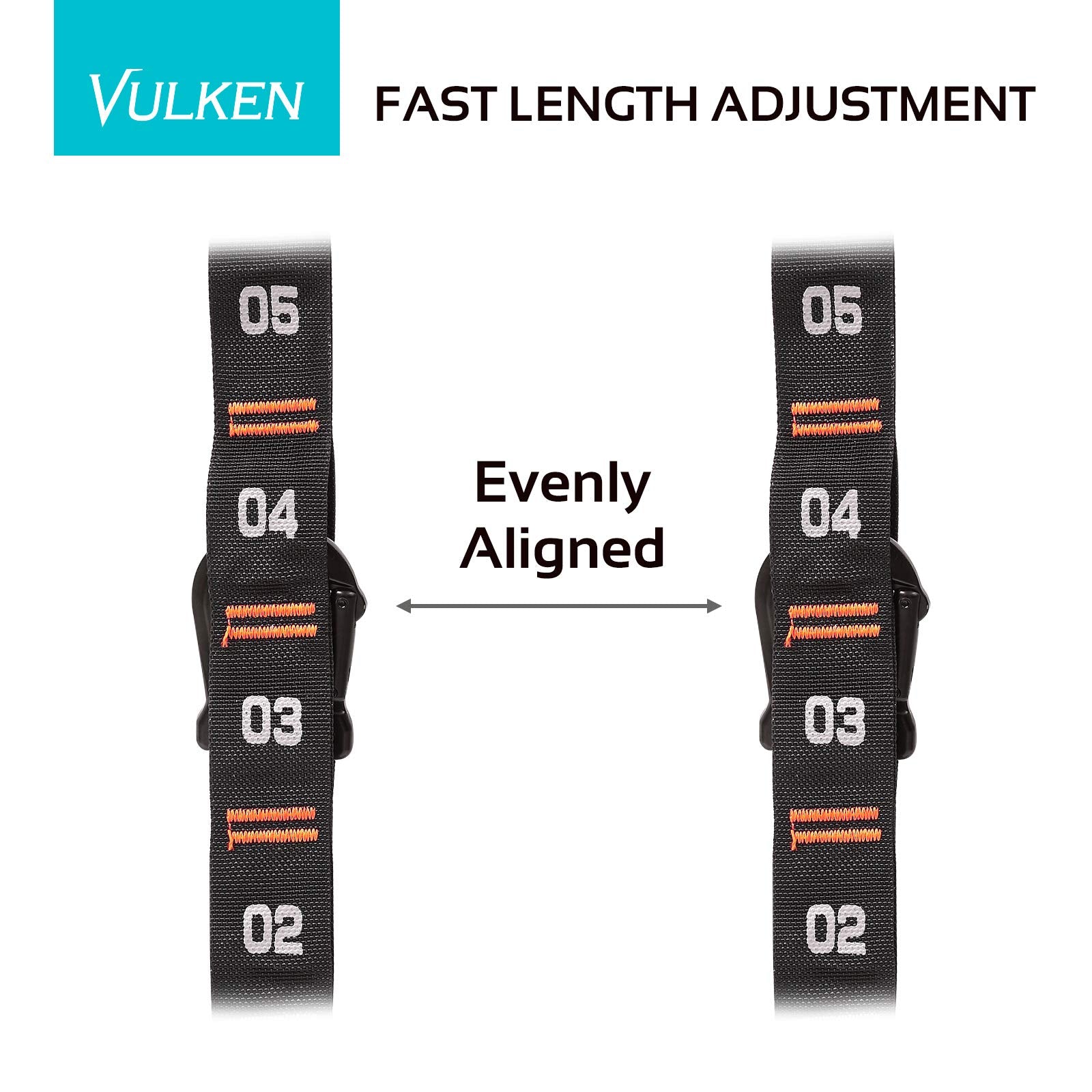 Vulken Adjustable Numbered Straps For Gymnastic Rings Carabiners Quick Hook System Easy To Set Up One Pair Strap Only