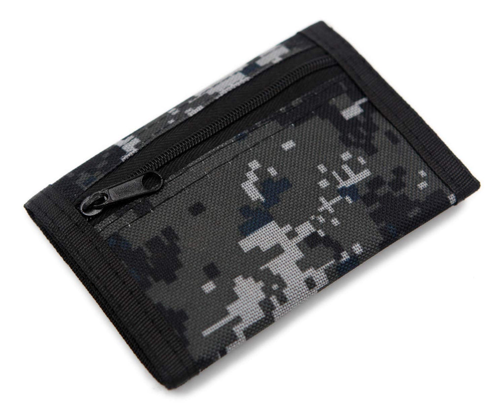 Rfid Trifold Canvas Outdoor Sports Wallet For Kids - Front Pocket Wallet With Magic Sticker (Digital Gray)