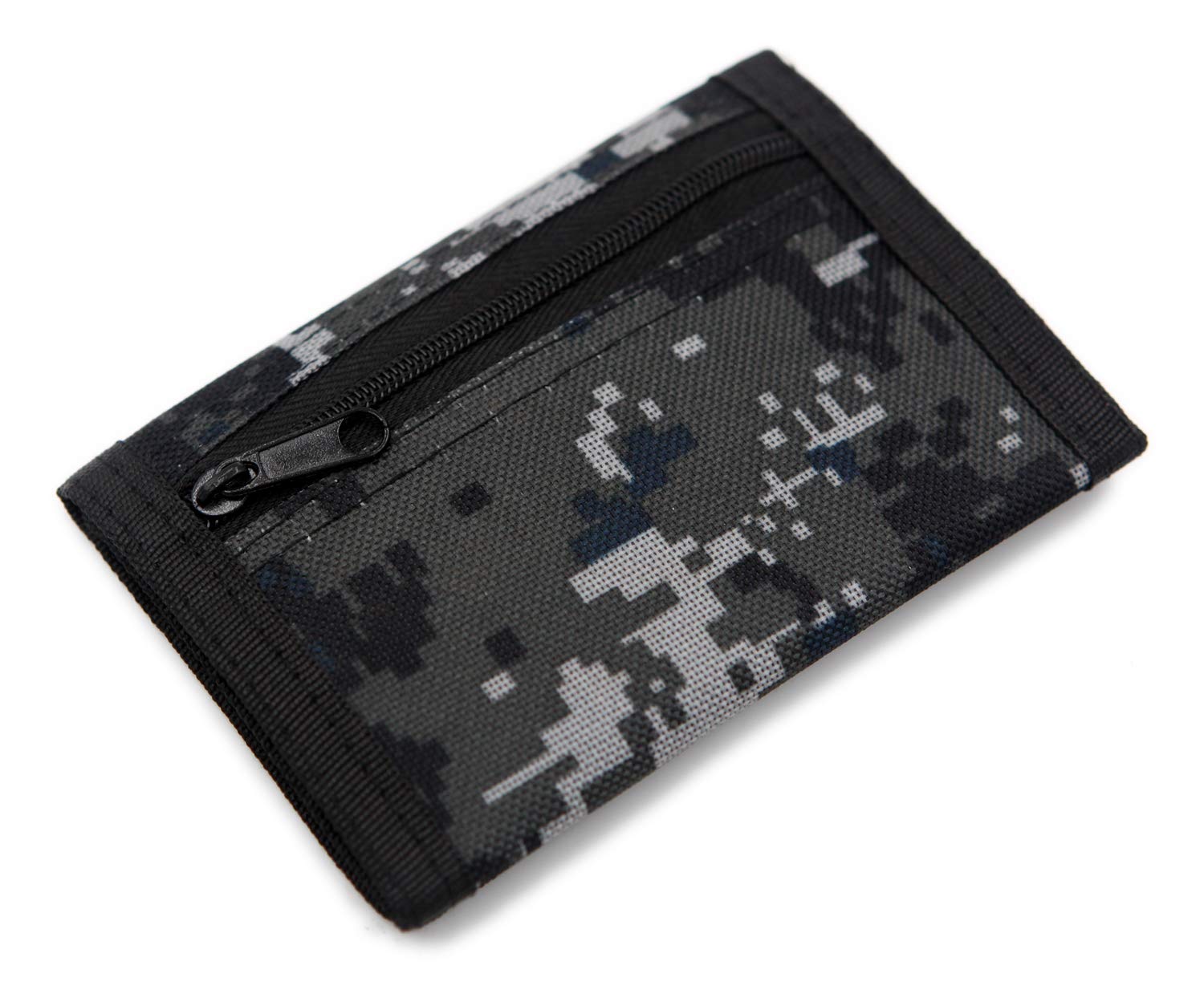 Rfid Trifold Canvas Outdoor Sports Wallet For Kids - Front Pocket Wallet With Magic Sticker (Digital Gray)