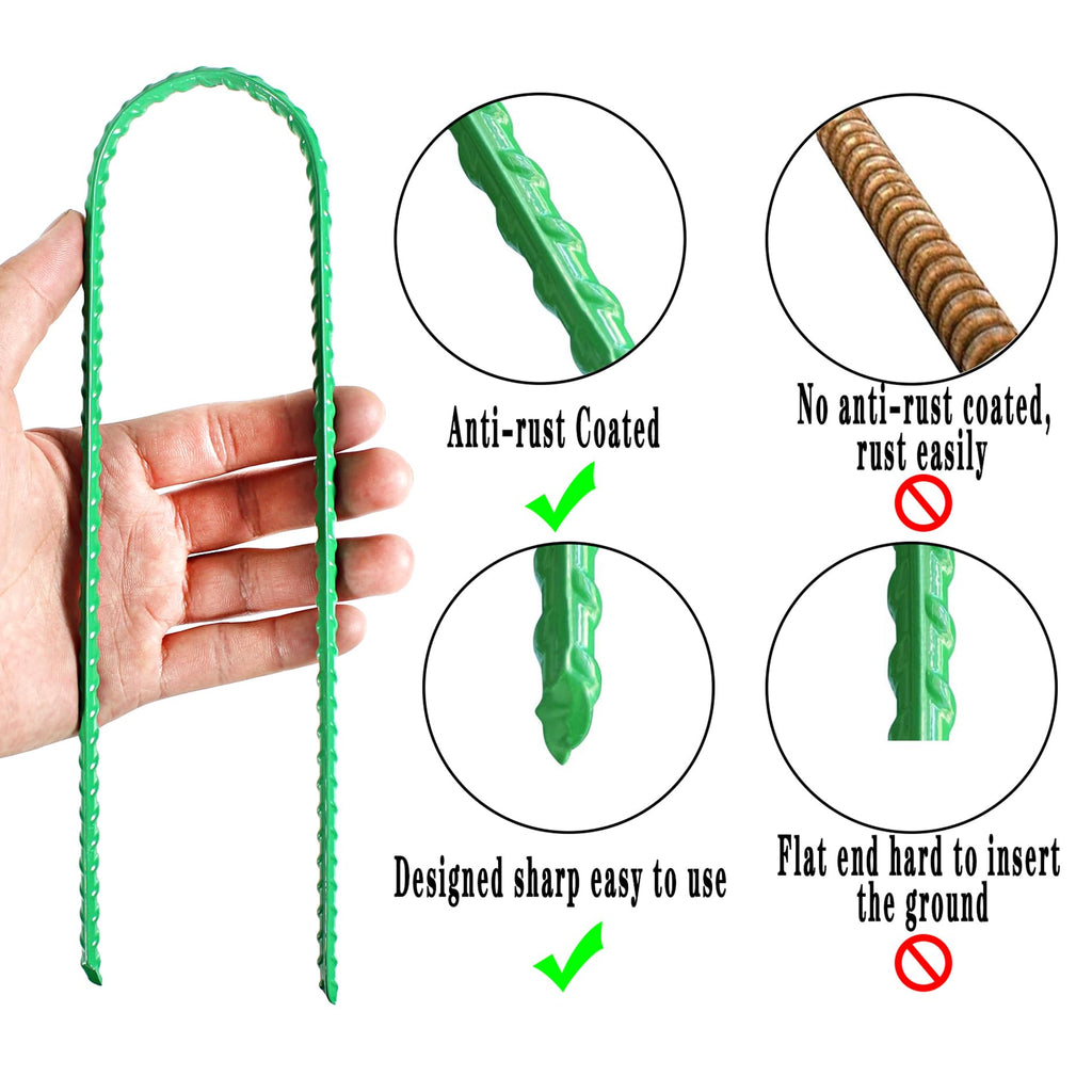 10''X2'' Trampolines Wind Stakes Green Heavy Duty U Shape Steel Garden Stakes Ground Anchors With Sharp End For Camping Tent, Ga
