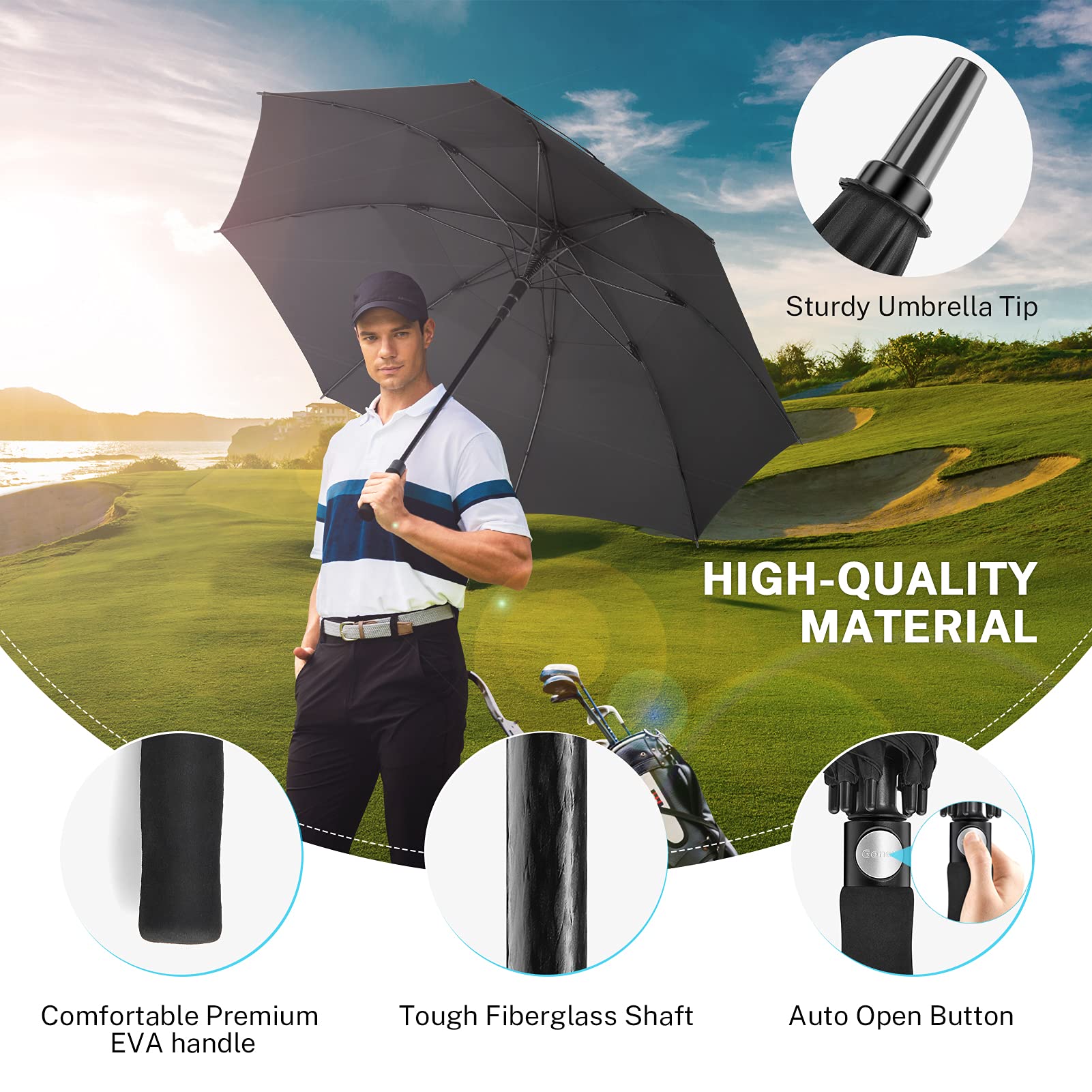 Gonex 54 Inch Large Golf Umbrella, Automatic Open Travel Rain Umbrella With Windproof Water Resistant Double Canopy, Oversize Ve